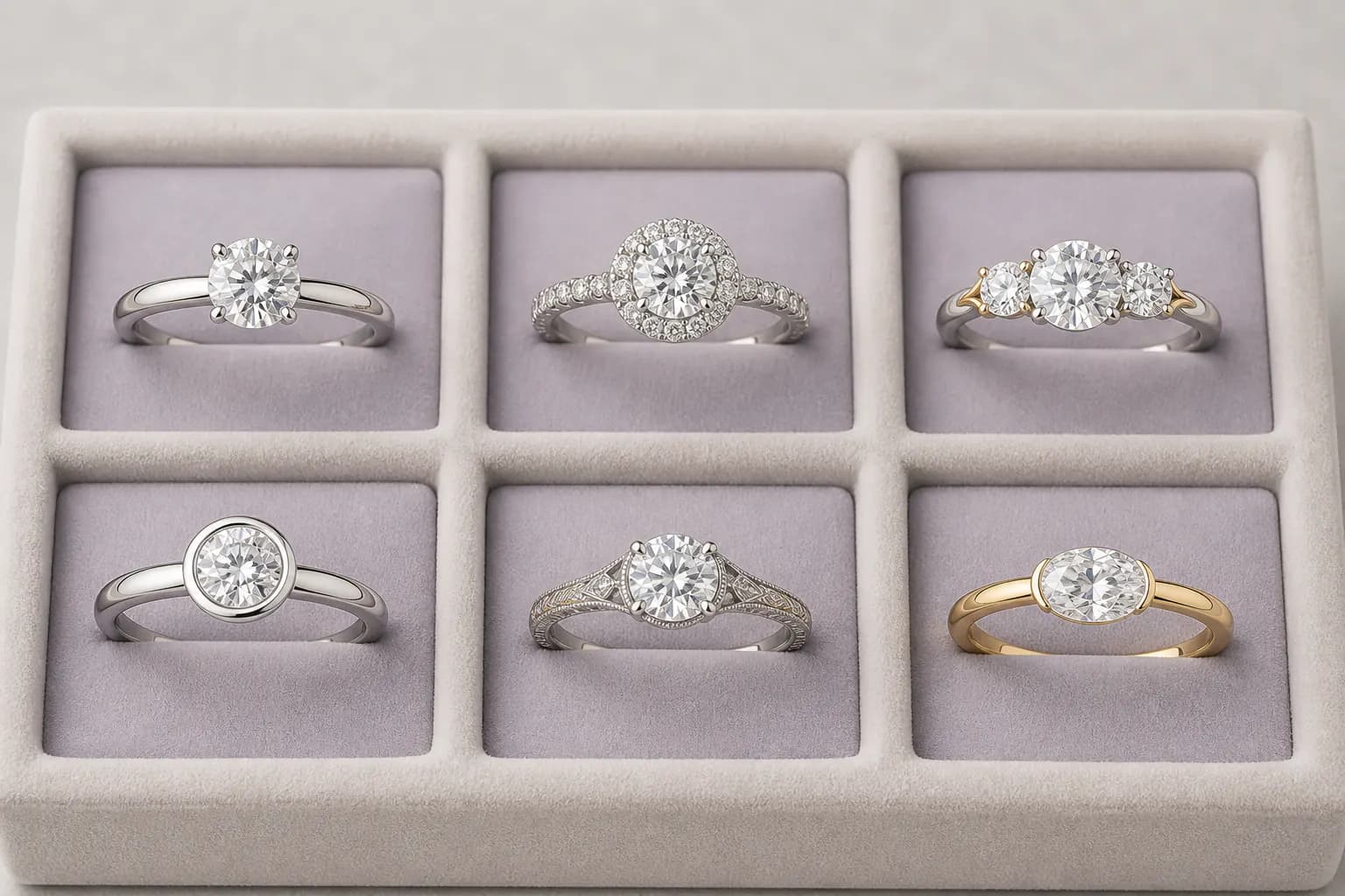Compare solitaire, halo, three-stone, bezel, vintage-inspired, and sculptural engagement ring styles—and learn which clues point to each.