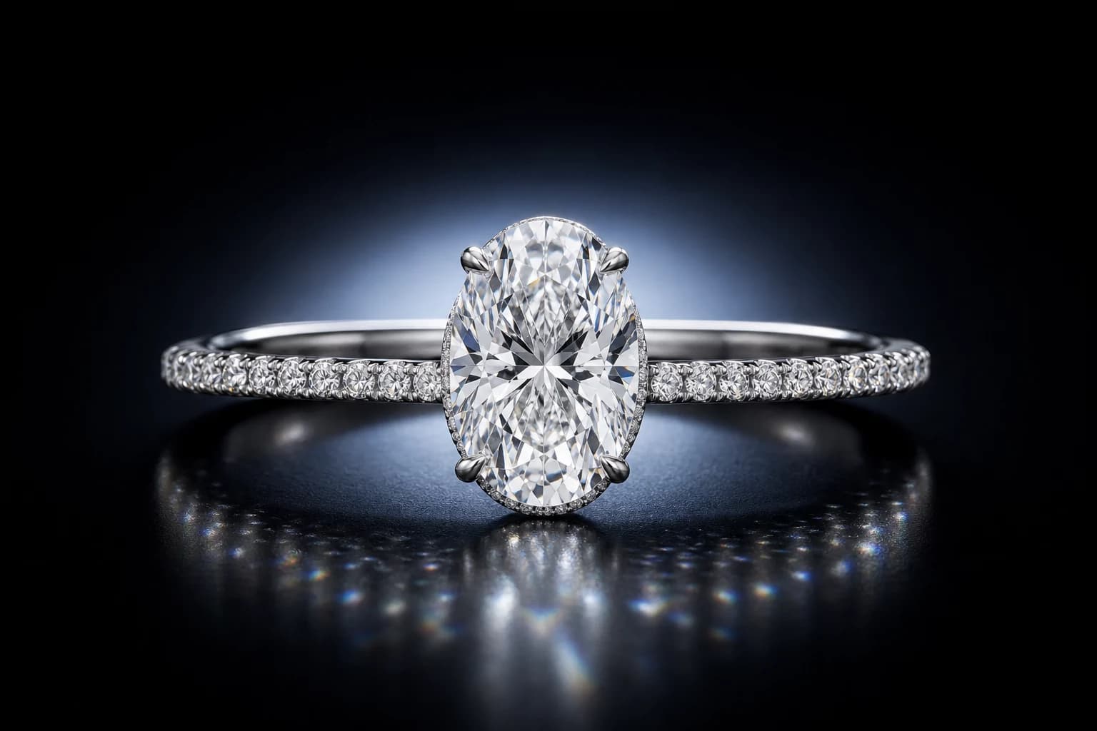 Oval platinum engagement ring used as an illustrative style direction